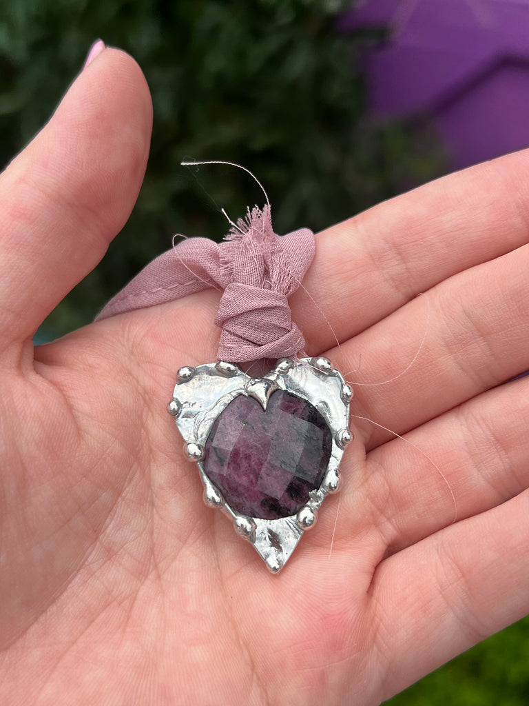 Faceted Ruby Heart Pendant