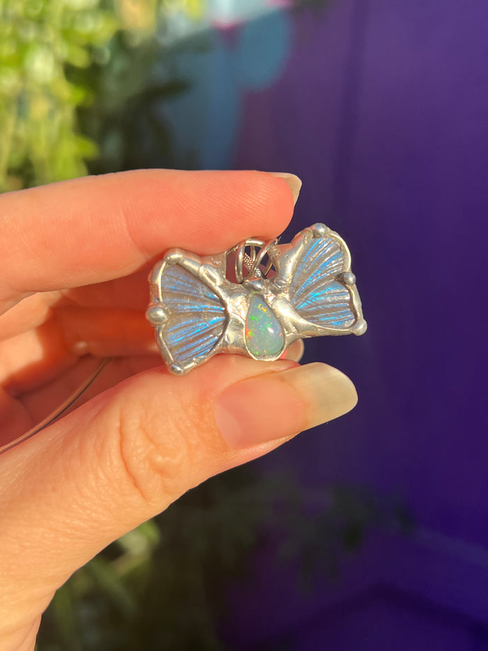 Labradorite and Opal butterfly amulet