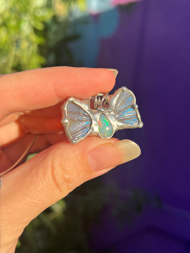 Labradorite and Opal butterfly amulet