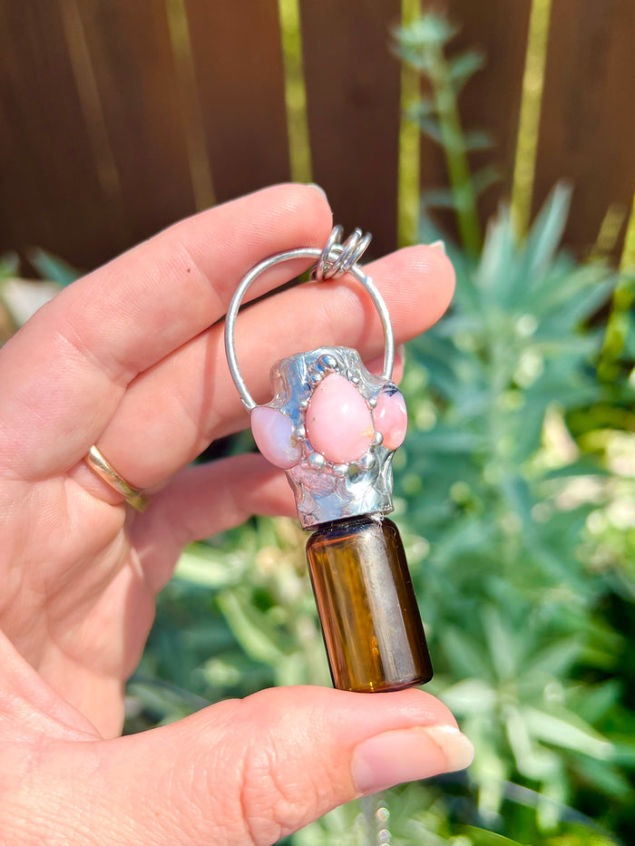 Pink Opal Aromatherapy bottle necklace
