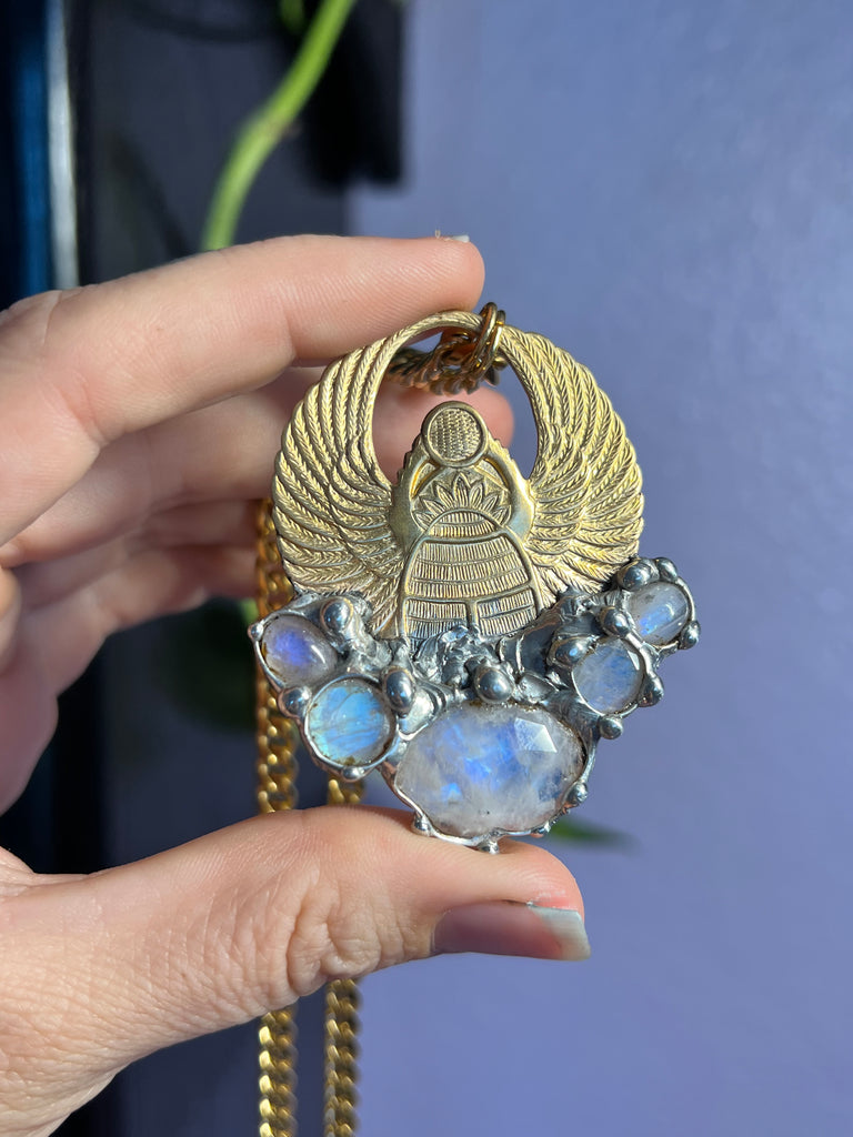 Scarab Beetle Amulet with Moonstones