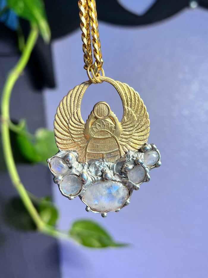 Scarab Beetle Amulet with Moonstones
