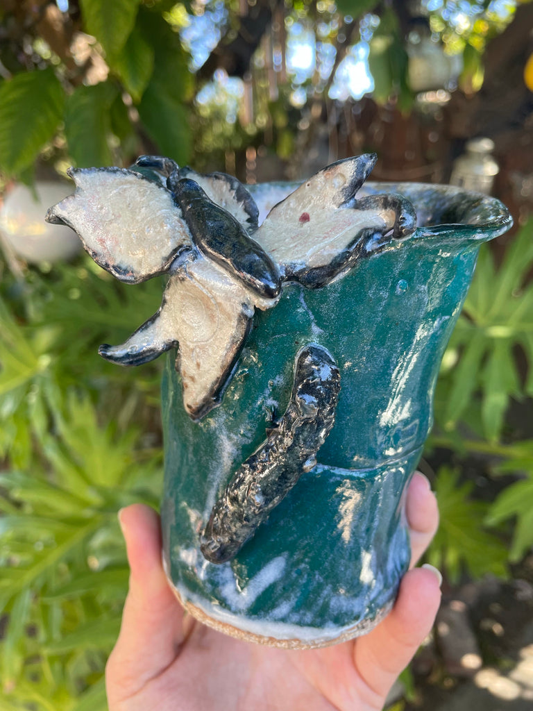 Ceramic Leaf Mug with Butterfly