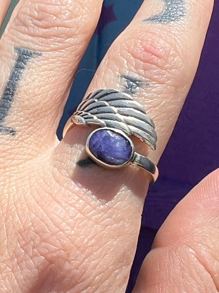 Angel Wing Ring with Charoite size 7.5
