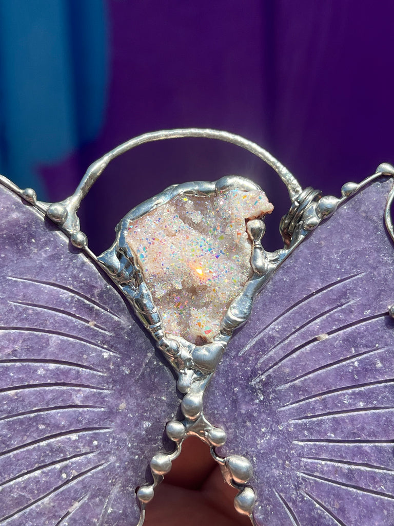 Lepidolite and Aura Quartz Statement Necklace