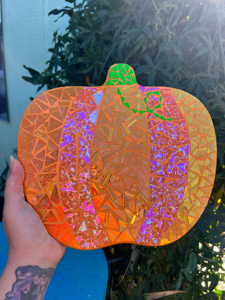 Dichroic glass mosaic (Lazy Susan) Pumpkin 🎃