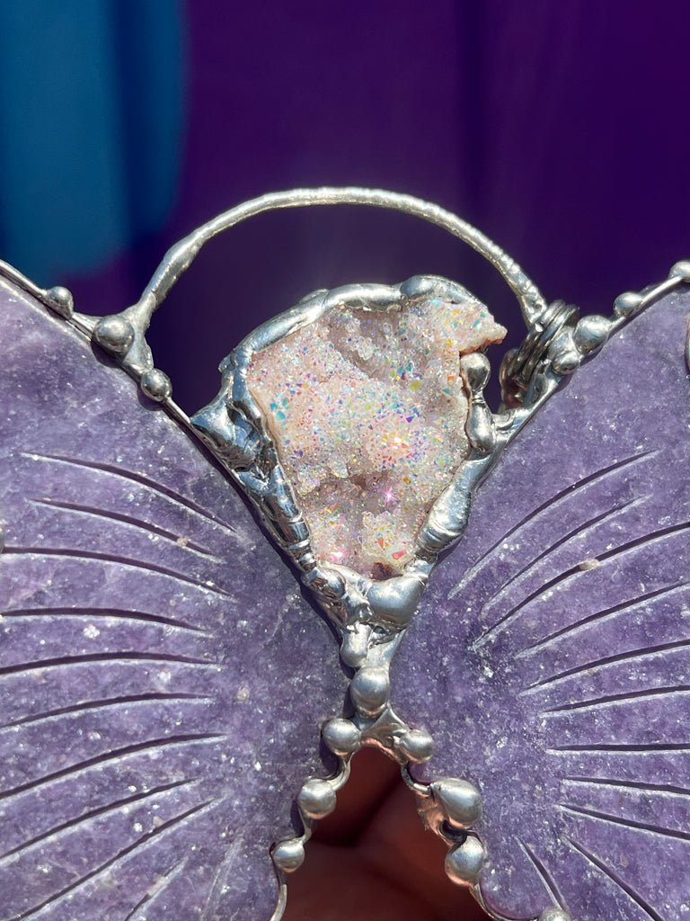 Lepidolite and Aura Quartz Statement Necklace
