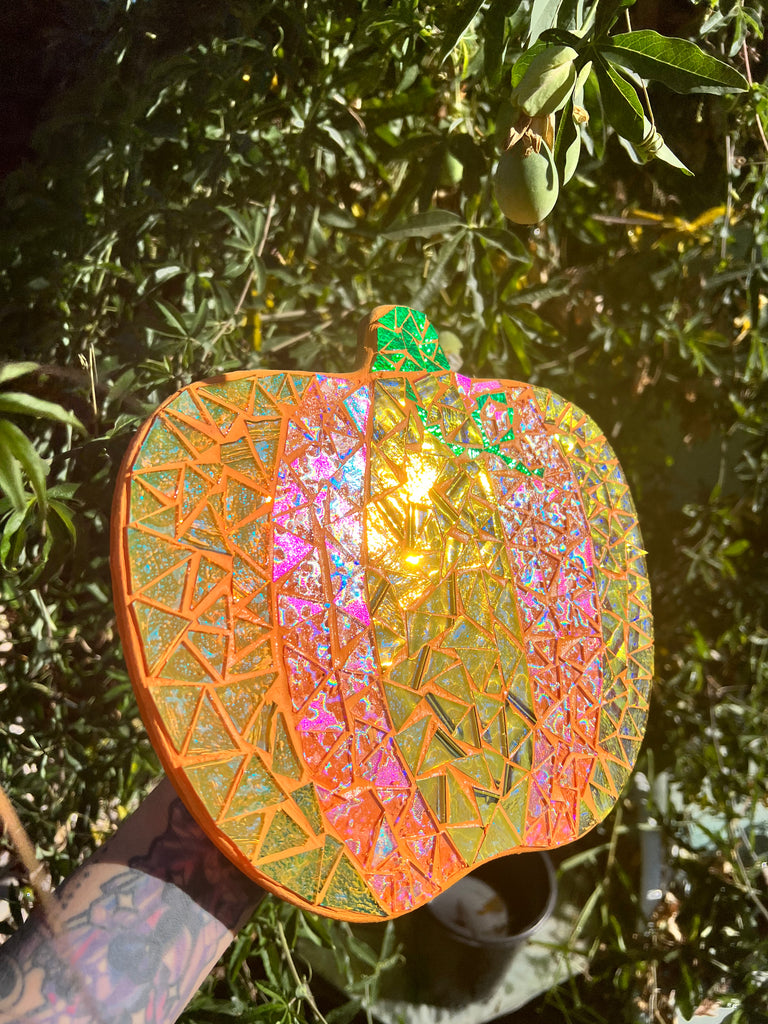 Dichroic glass mosaic (Lazy Susan) Pumpkin 🎃