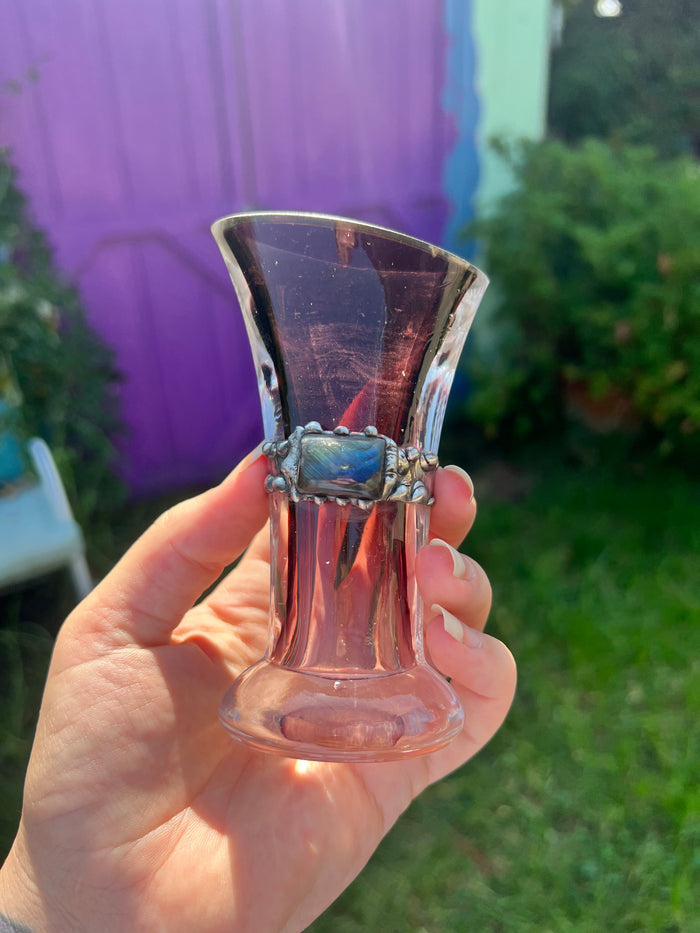 Purple glass vase with labradorite