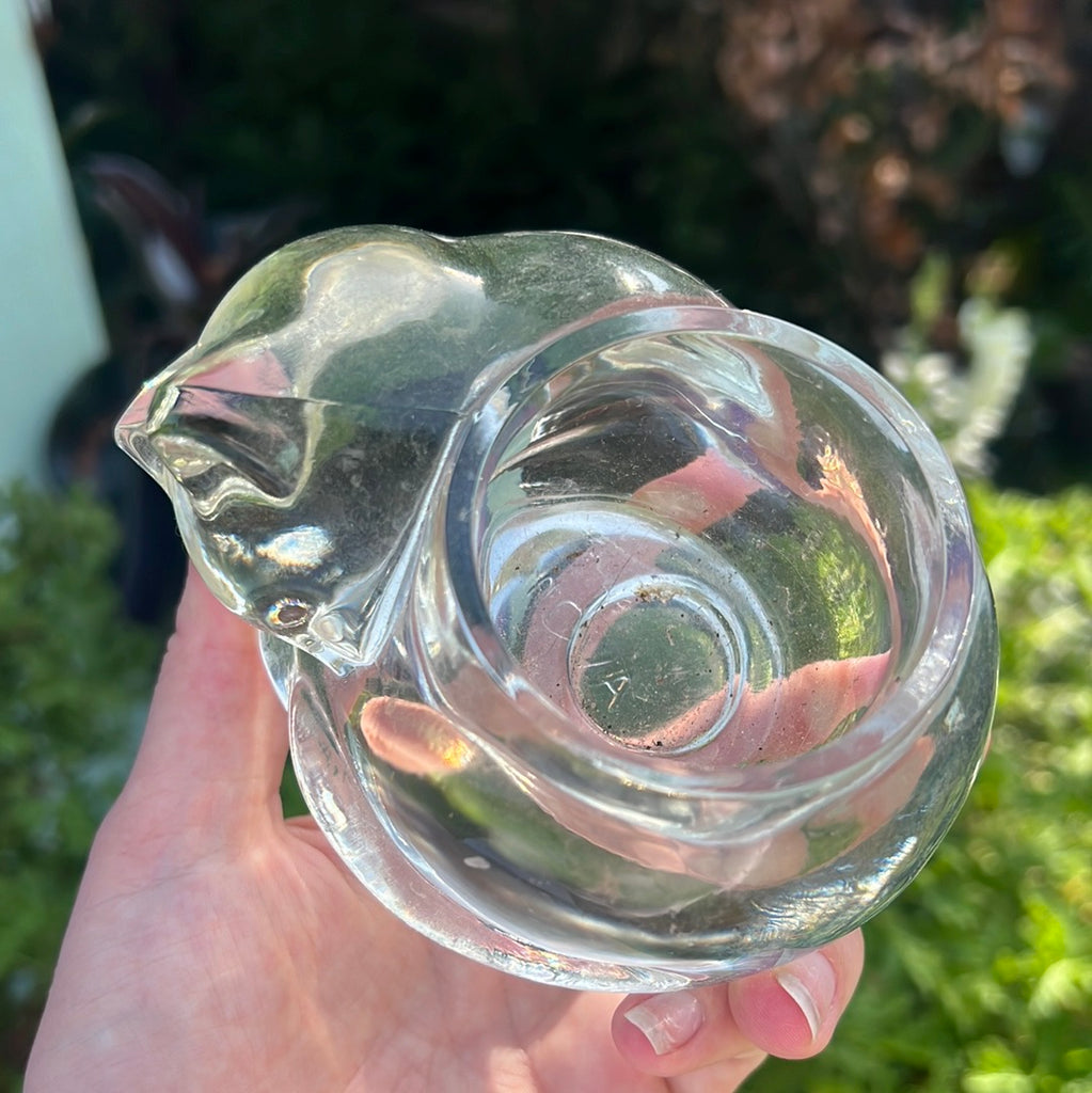 Avon glass sleeping kitty candle holder