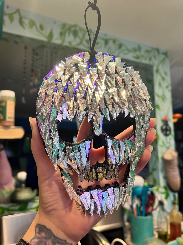 Silver Dichroic glass mosaic  Skull 💀