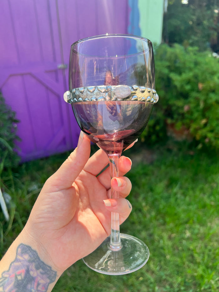 Purple Stemmed Wine Glass with moonstone
