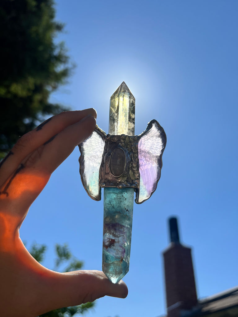 Reiki Crystal Wand for energy cleansing; Citrine, Fluorite, and Moonstone