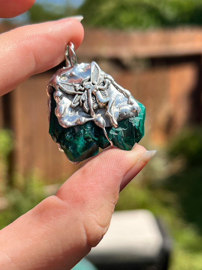 Green Fairy Dioptase amulet
