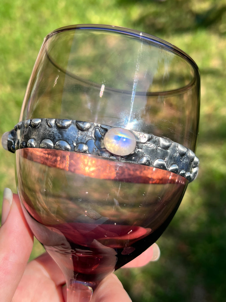 Purple Stemmed Wine Glass with moonstone
