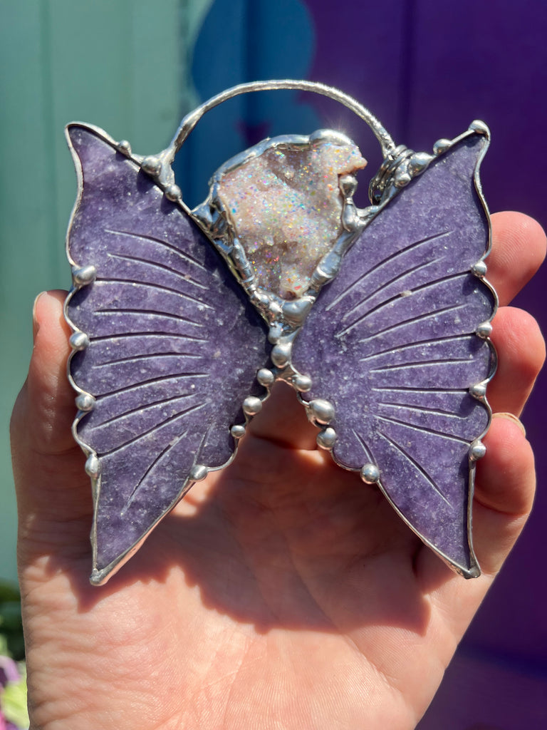 Lepidolite and Aura Quartz Statement Necklace