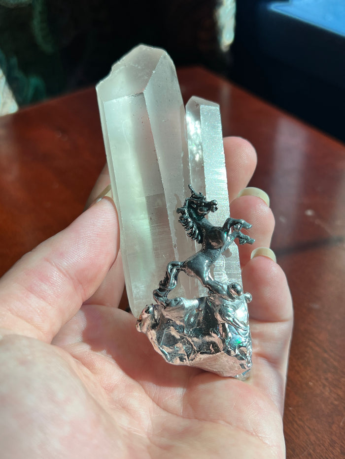 Quartz point with unicorn