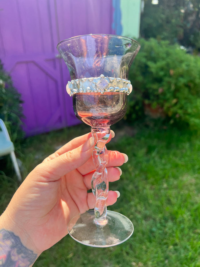 Purple Twisted Stem Wine Glass with moonstone no.2