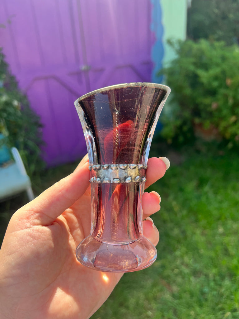 Purple glass vase with labradorite