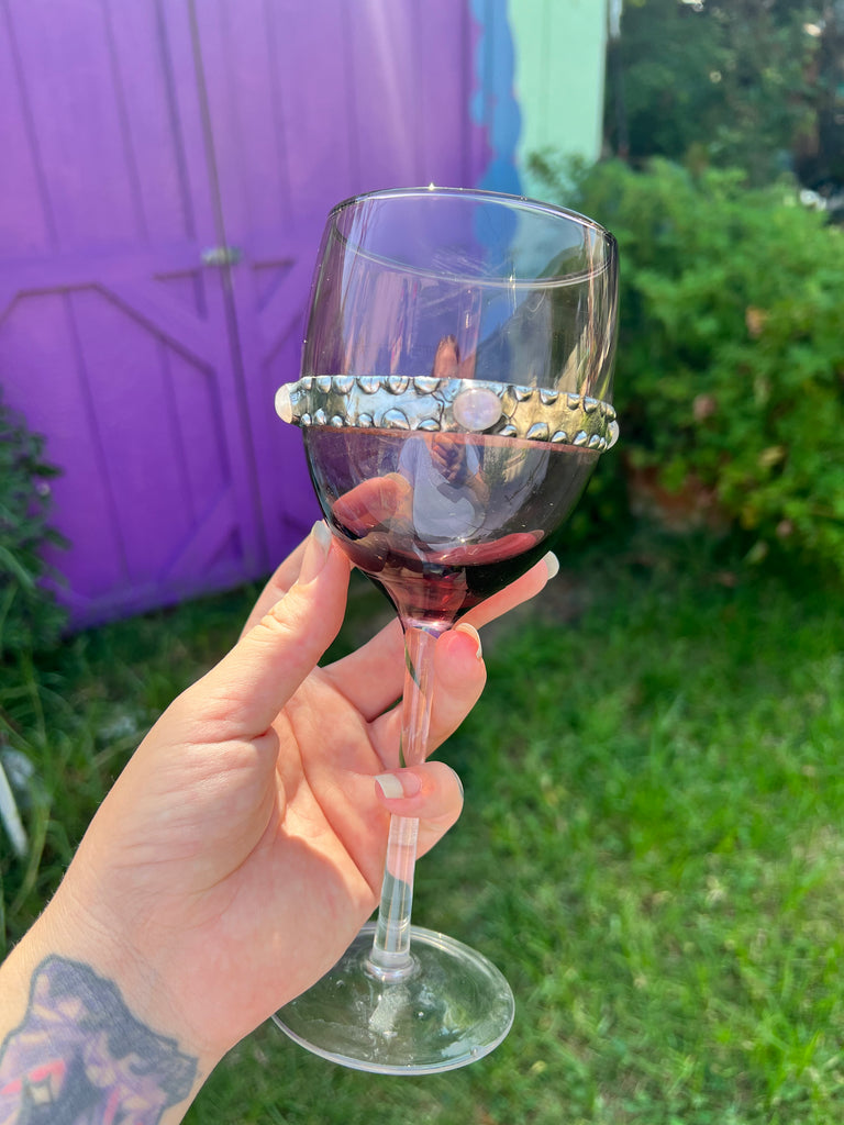 Purple Stemmed Wine Glass with moonstone