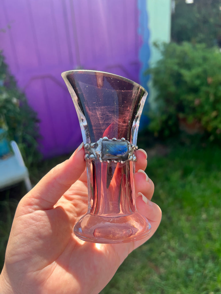 Purple glass vase with labradorite