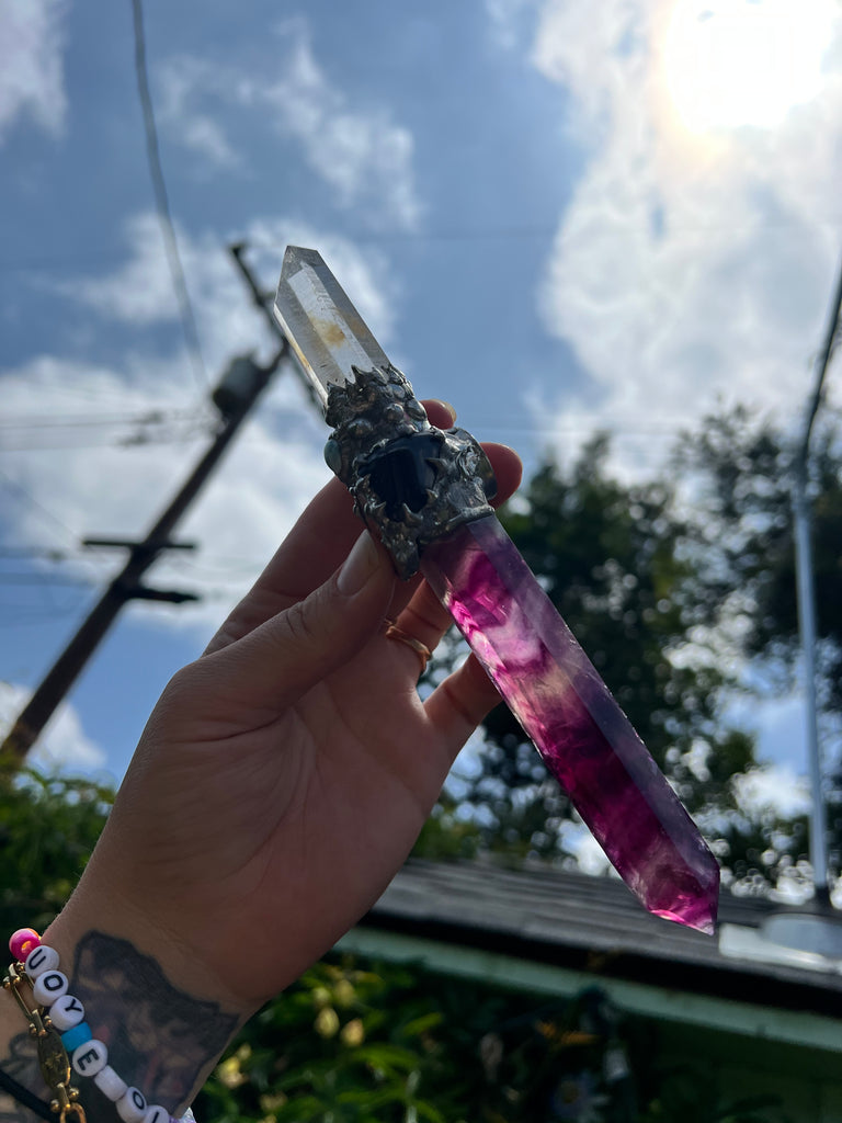 Fluorite and quartz wand