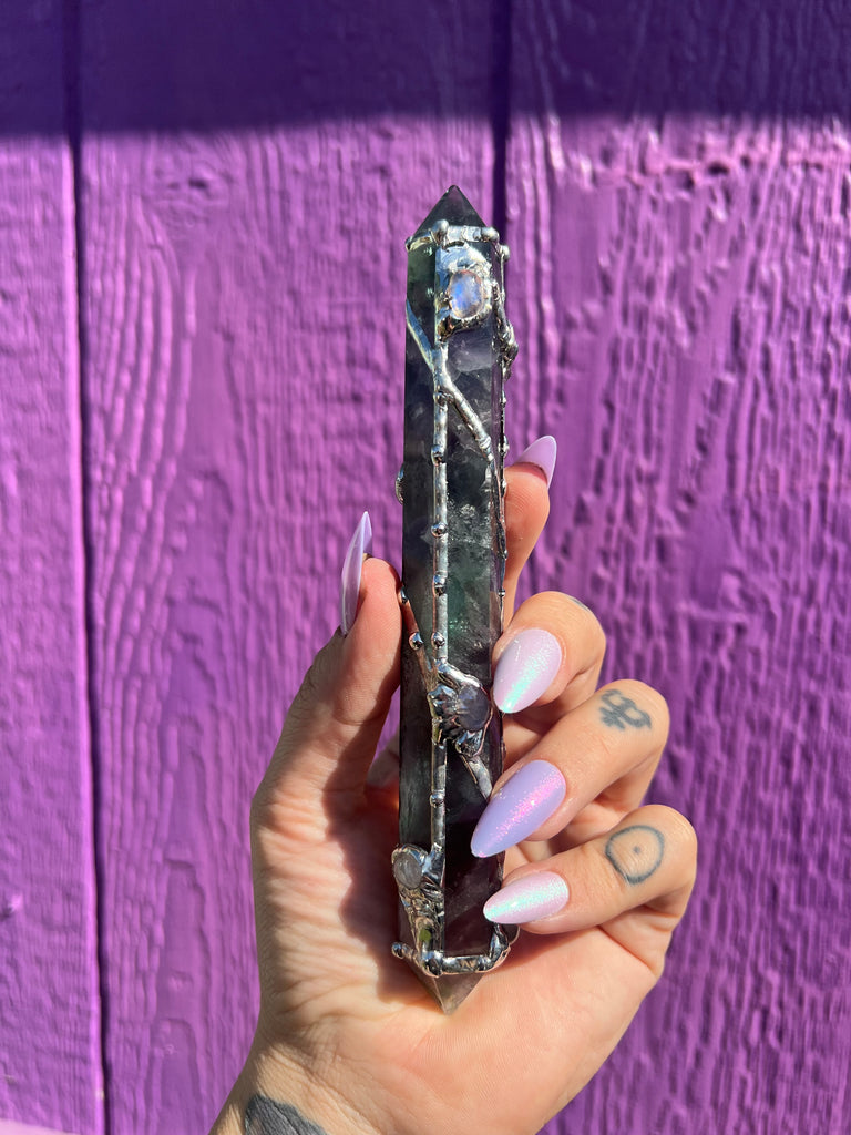 Fluorite and Moonstone Reiki Energywork wand 🌟Seven Sisters🌟