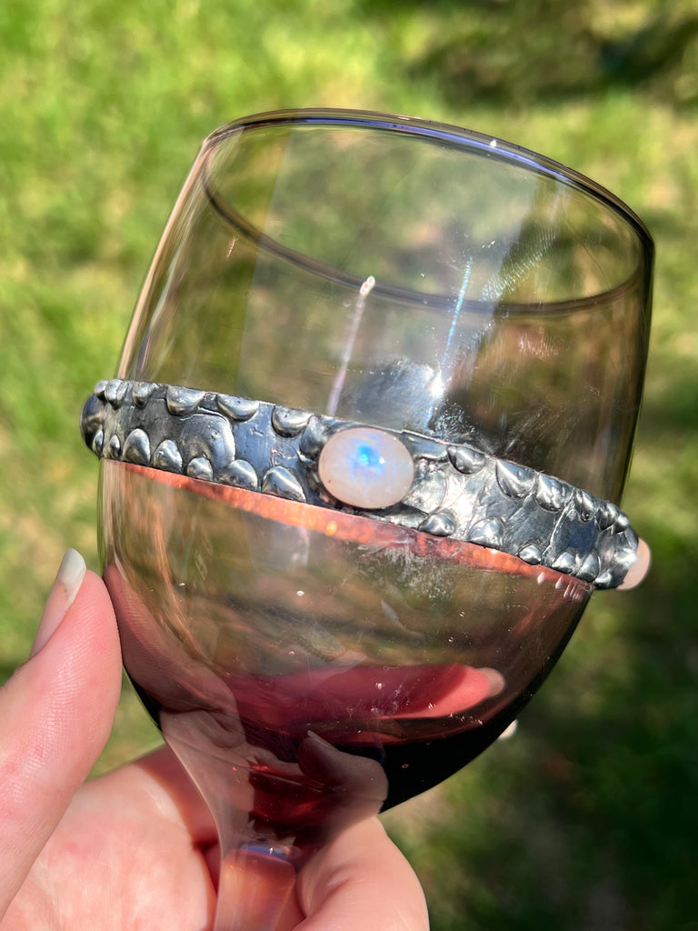 Purple Stemmed Wine Glass with moonstone