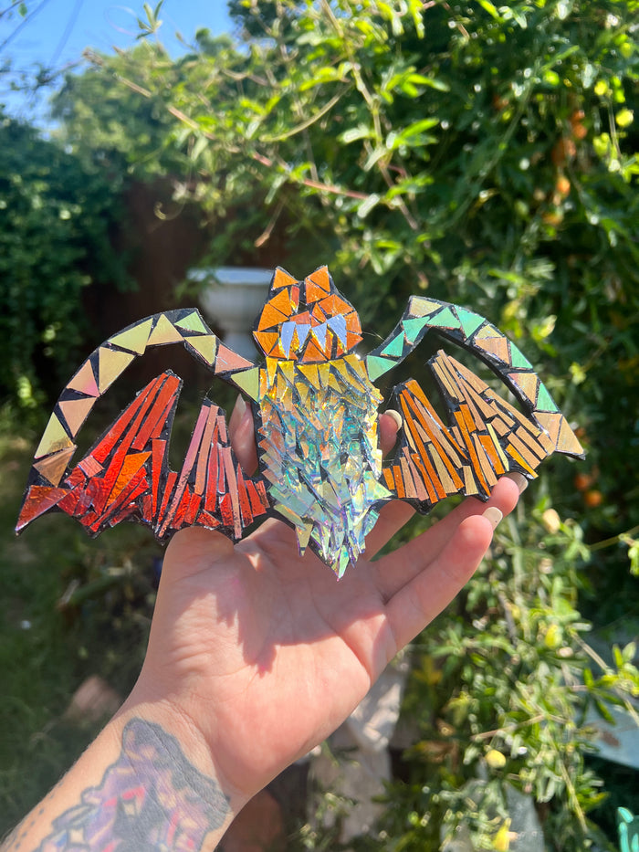 Dichroic glass bat mosaic