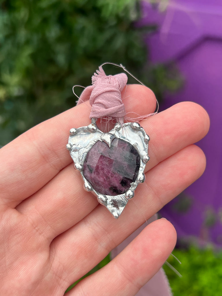 Faceted Ruby Heart Pendant