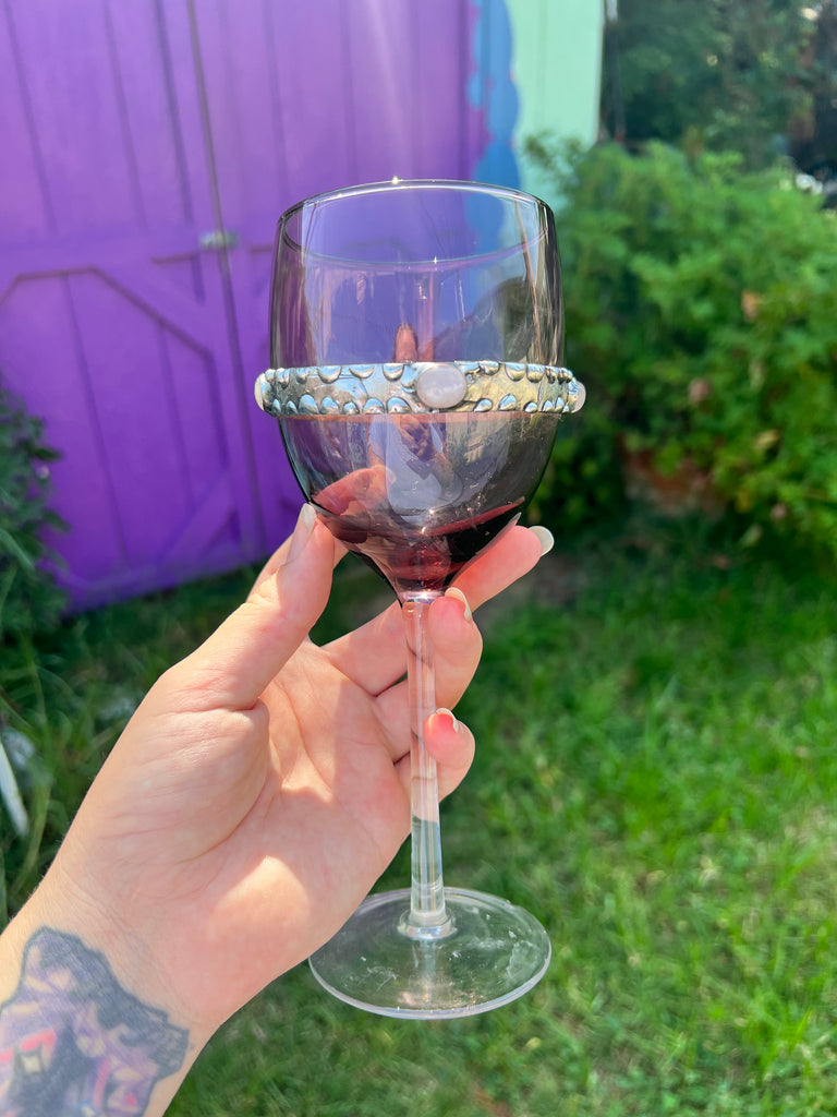 Purple Stemmed Wine Glass with moonstone