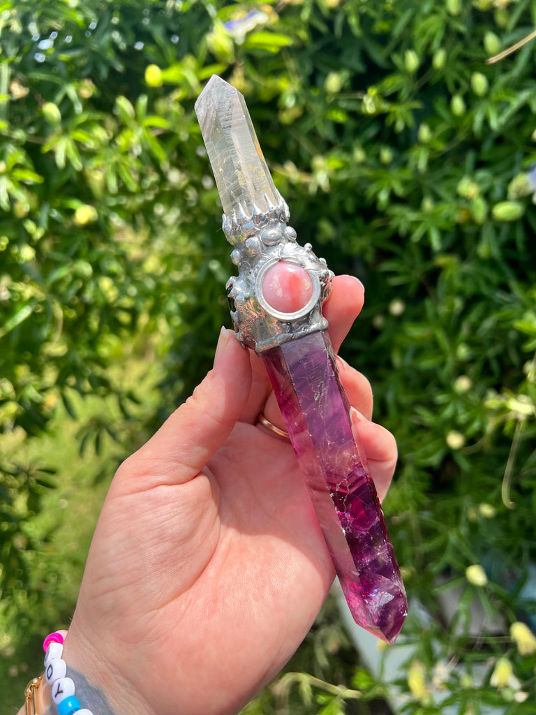 Fluorite and quartz wand