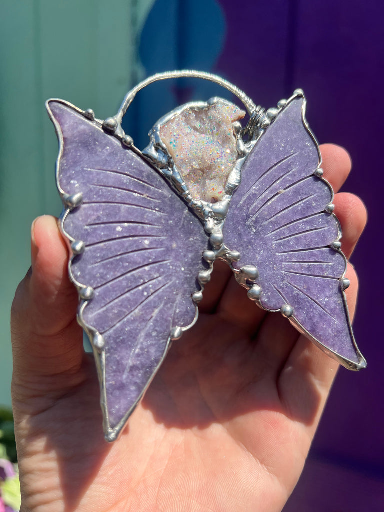 Lepidolite and Aura Quartz Statement Necklace