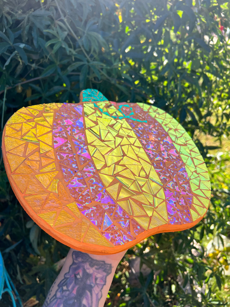 Dichroic glass mosaic (Lazy Susan) Pumpkin 🎃