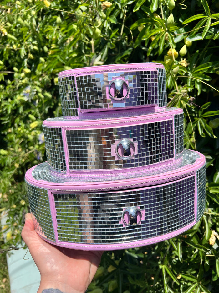 Three tiered mirror mosaic disco keepsake box