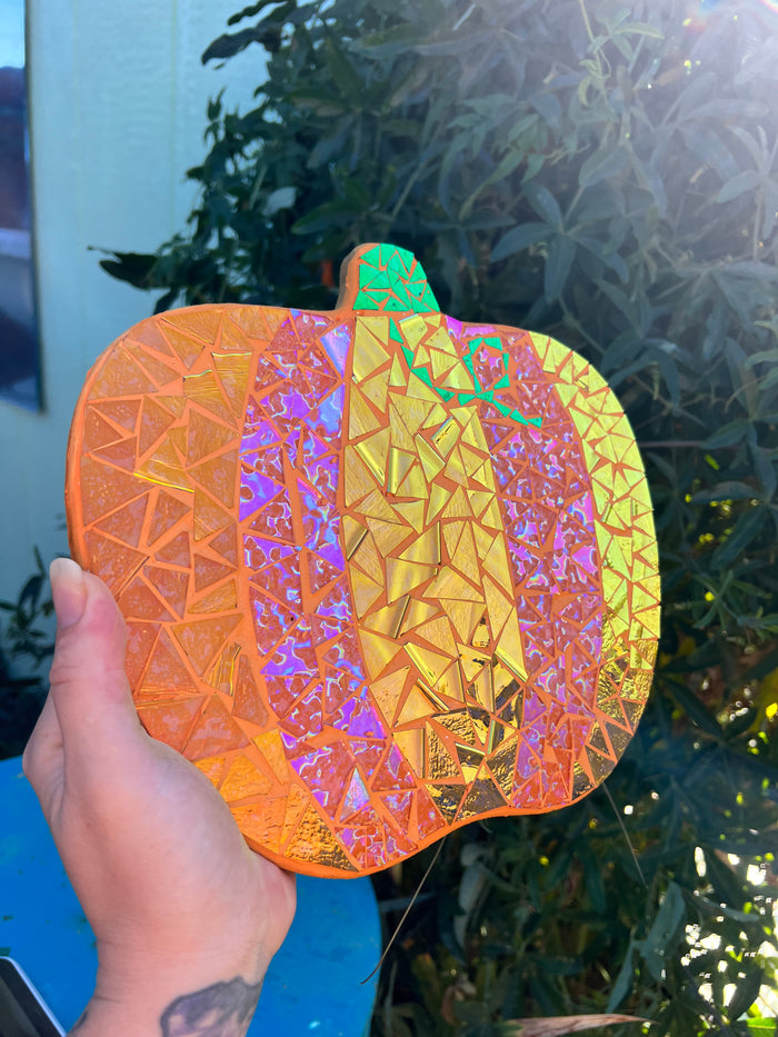 Dichroic glass mosaic (Lazy Susan) Pumpkin 🎃