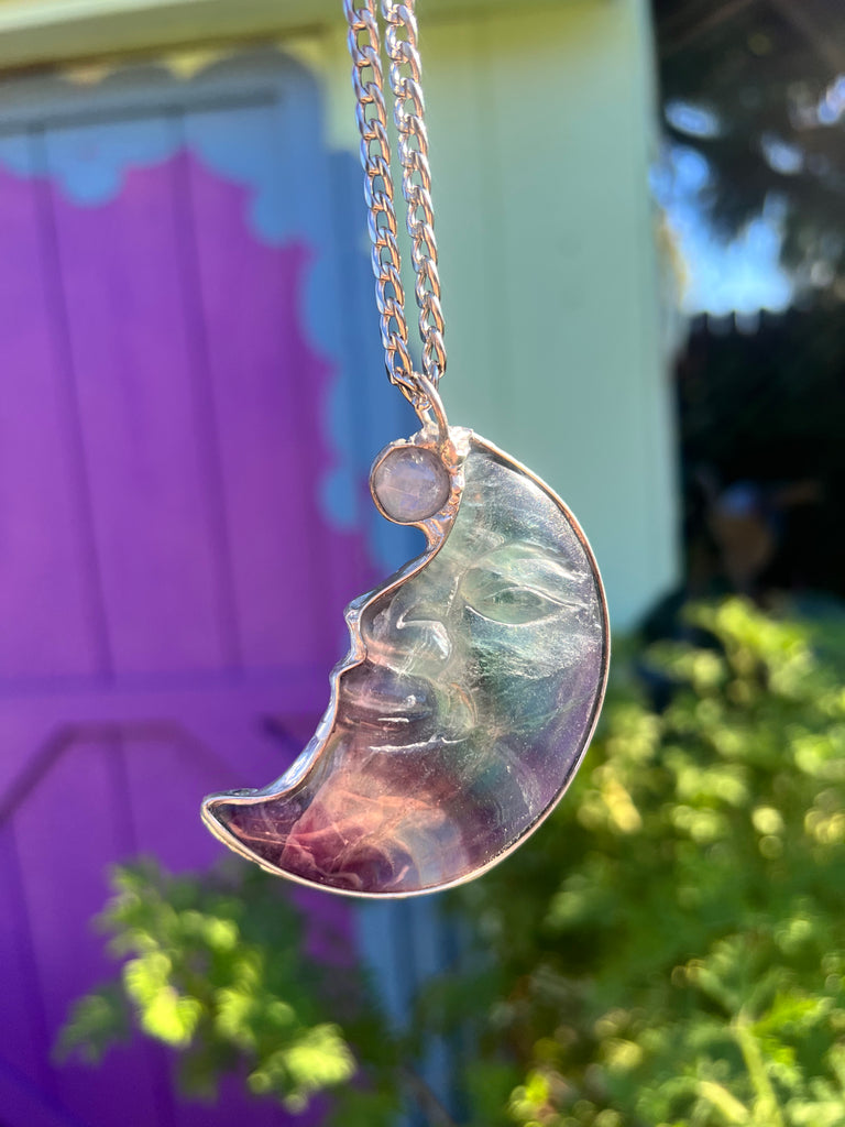 Fluorite and moonstone Moonface necklace