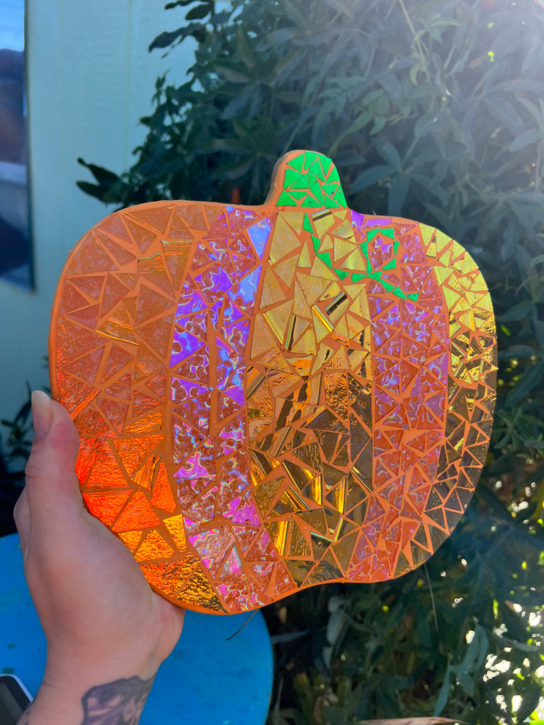 Dichroic glass mosaic (Lazy Susan) Pumpkin 🎃