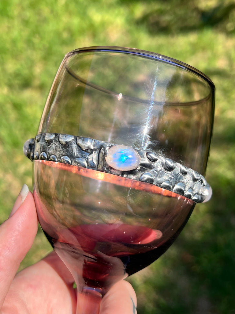 Purple Stemmed Wine Glass with moonstone