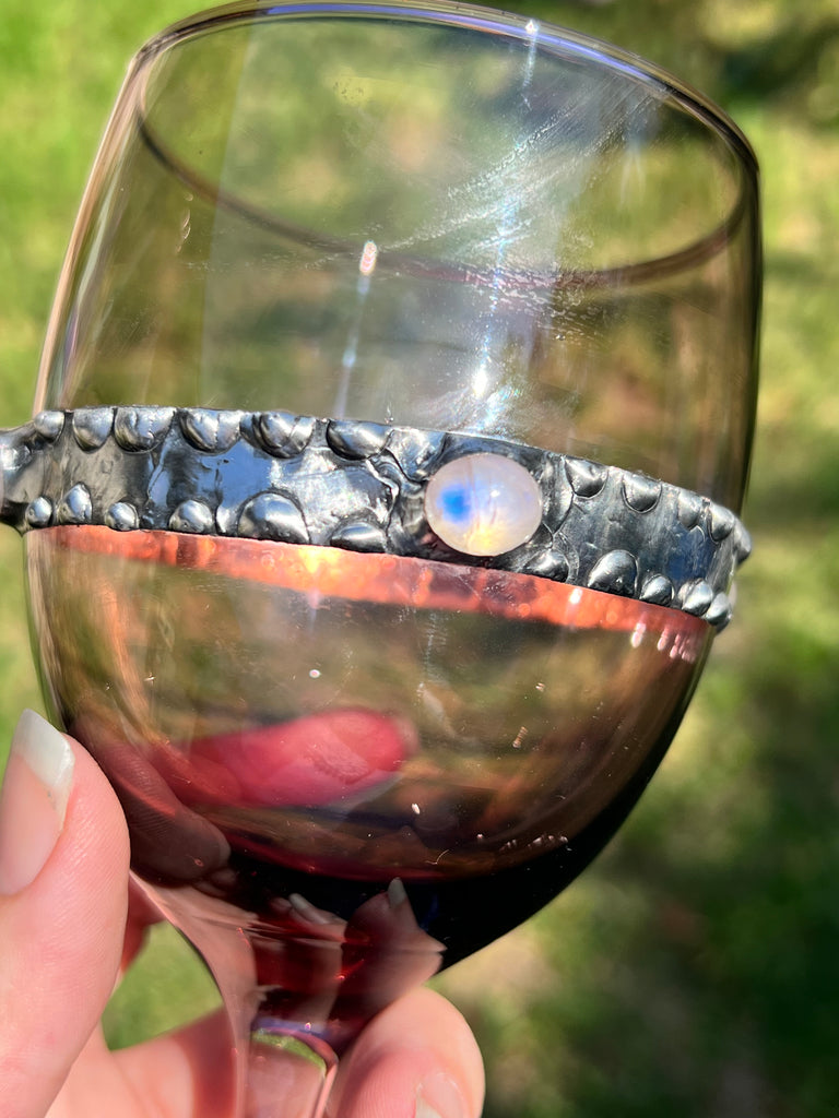 Purple Stemmed Wine Glass with moonstone