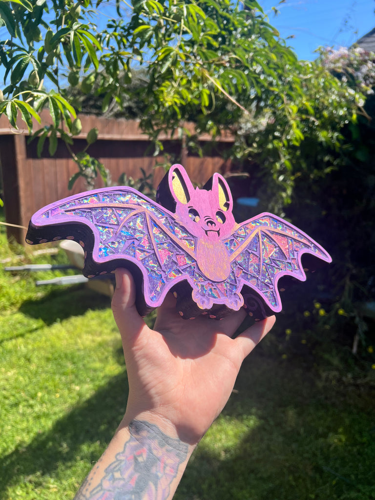 Dichroic glass mosaic Bat