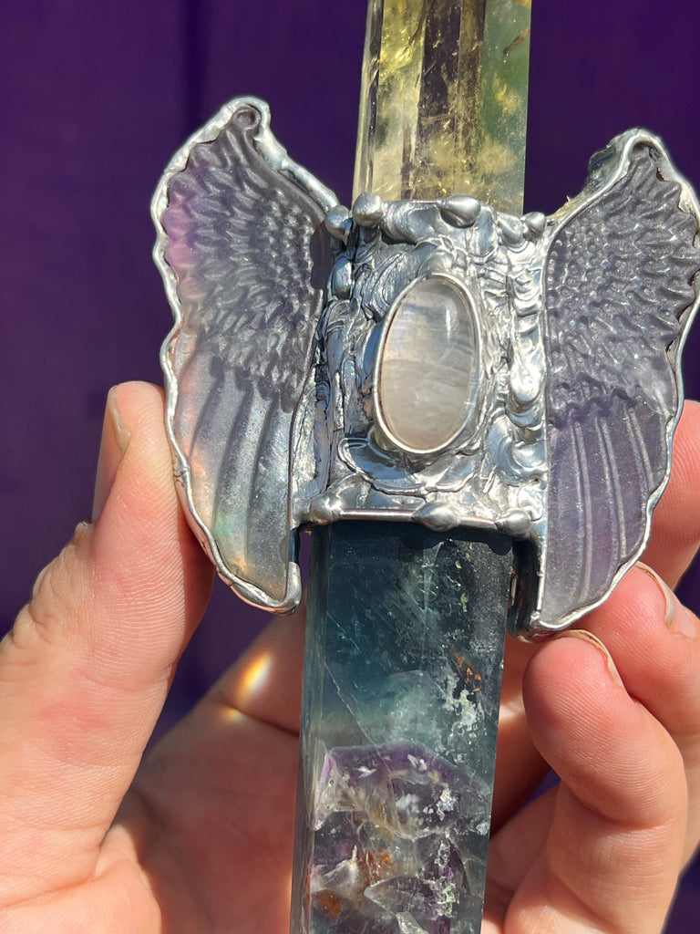 Reiki Crystal Wand for energy cleansing; Citrine, Fluorite, and Moonstone