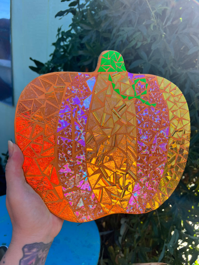 Dichroic glass mosaic (Lazy Susan) Pumpkin 🎃