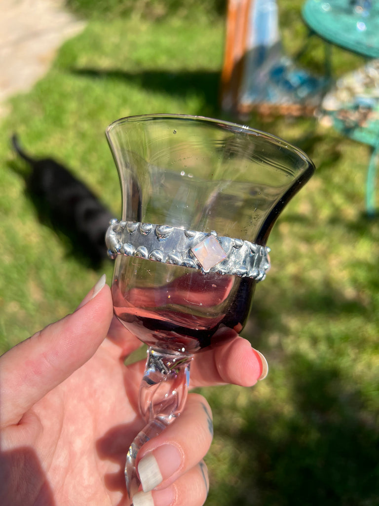 Purple Twisted Stem Wine Glass with moonstone no.2