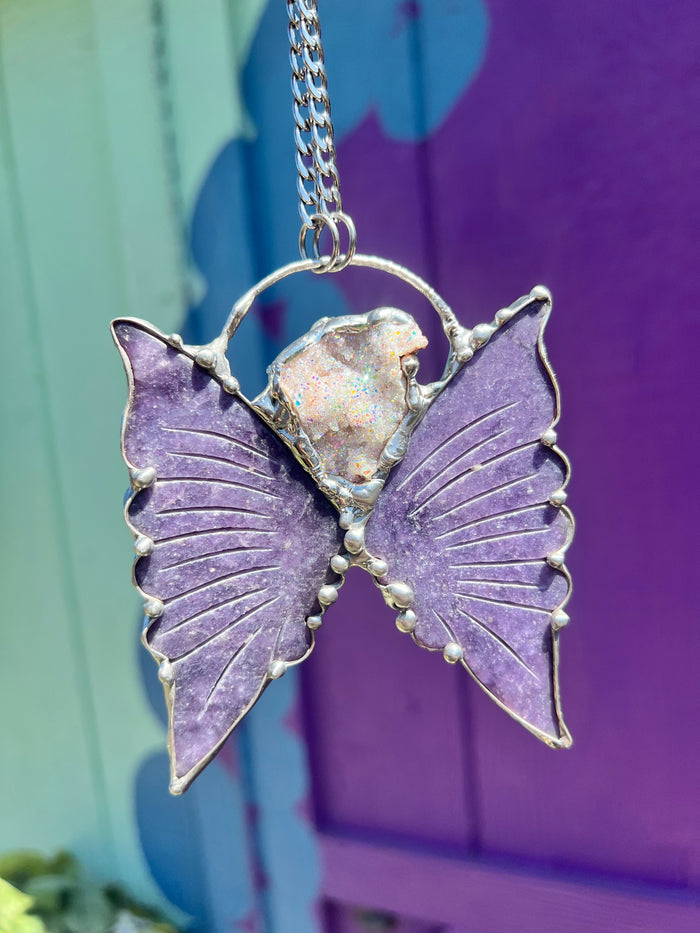 Lepidolite and Aura Quartz Statement Necklace