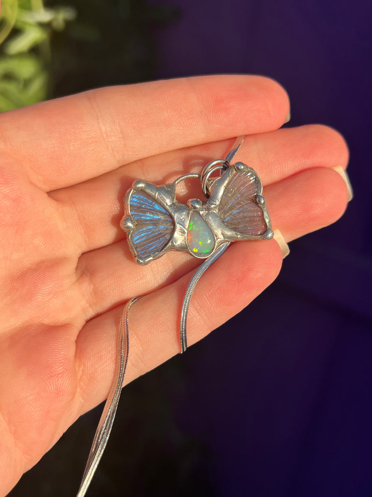 Labradorite and Opal butterfly amulet