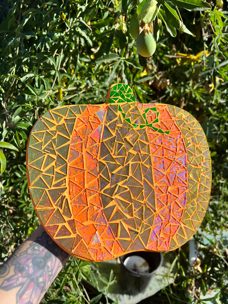 Dichroic glass mosaic (Lazy Susan) Pumpkin 🎃