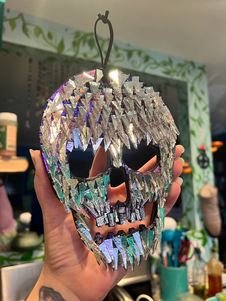 Silver Dichroic glass mosaic  Skull 💀
