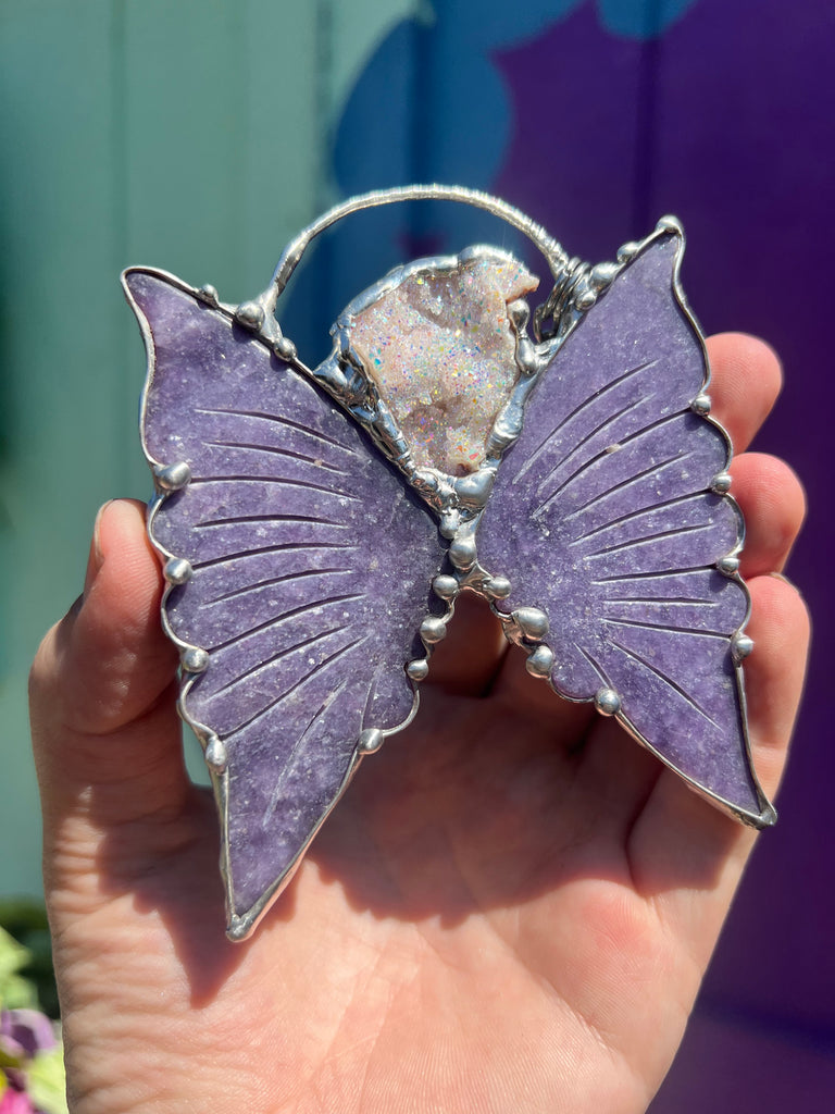 Lepidolite and Aura Quartz Statement Necklace