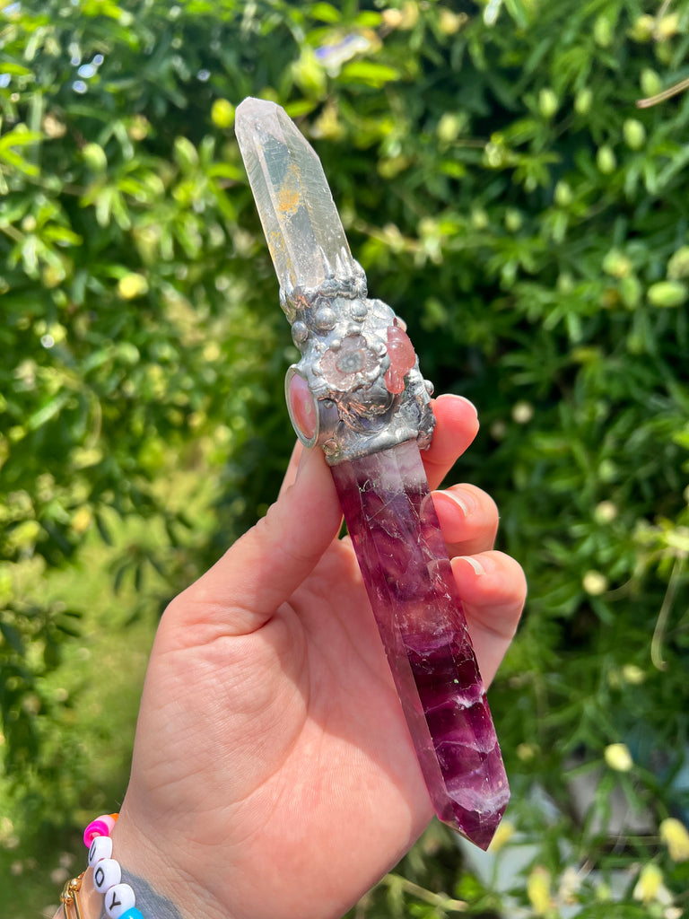 Fluorite and quartz wand
